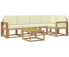 Lauko sofos komplektas su pagalve 6 pcs Balta ir kreminė