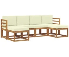 Lauko sofos komplektas 6 pcs Natūralus ir grietinėlė