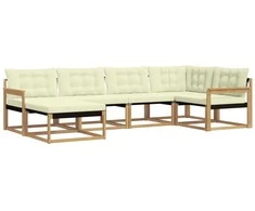 Lauko sofos komplektas su pagalve 6 pcs Balta ir kreminė