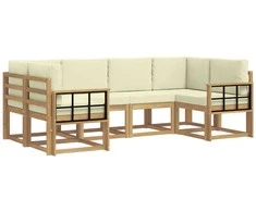 Lauko sofos komplektas su pagalve 6 pcs Balta ir kreminė