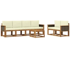 Lauko sofos komplektas su pagalve 6 pcs Natūralus ir grietinėlė