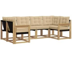 Lauko sofos komplektas su pagalve 6 pcs Balta ir kreminė