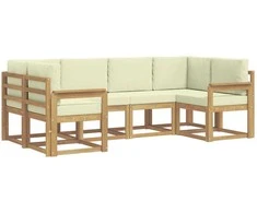 Lauko sofos komplektas su pagalve 6 pcs Balta ir kreminė