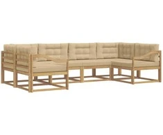 Lauko sofos komplektas su pagalve 6 pcs Balta ir kreminė