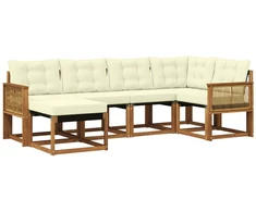 Lauko sofos komplektas su pagalve 6 pcs Natūralus ir grietinėlė