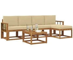 Lauko sofos komplektas su pagalve 6 pcs Natūralus ir bežinis