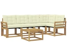Lauko sofos komplektas su pagalve 6 pcs Balta ir kreminė