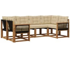 Lauko sofos komplektas su pagalve 6 pcs Natūralus ir bežinis
