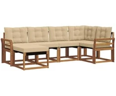 Lauko sofos komplektas su pagalve 6 pcs Natūralus ir bežinis