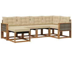 Lauko sofos komplektas su pagalve 6 pcs Natūralus ir bežinis