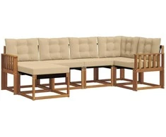 Lauko sofos komplektas su pagalve 6 pcs Natūralus ir bežinis