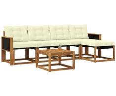 Lauko sofos komplektas su pagalve 6 pcs Natūralus ir grietinėlė