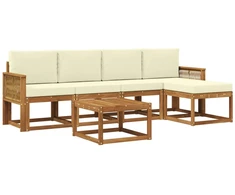 Lauko sofos komplektas su pagalve 6 pcs Natūralus ir grietinėlė