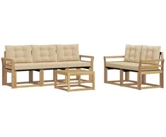 Lauko sofos komplektas su pagalve 6 pcs Balta ir kreminė