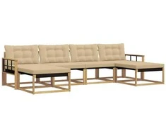 Lauko sofos komplektas su pagalve 6 pcs Balta ir kreminė