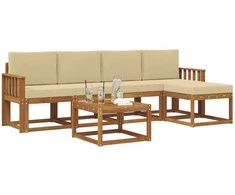 Lauko sofos komplektas su pagalve 6 pcs Natūralus ir bežinis