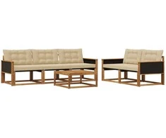 Lauko sofos komplektas su pagalve 6 pcs Natūralus ir bežinis