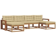 Lauko sofos komplektas su pagalve 6 pcs Natūralus ir bežinis