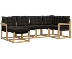 Lauko sofos komplektas su pagalve 6 pcs Balta ir juoda