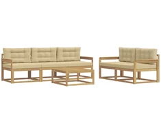 Lauko sofos komplektas su pagalve 6 pcs Balta ir kreminė