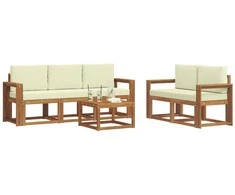 Lauko sofos komplektas su pagalve 6 pcs Natūralus ir grietinėlė