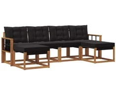 Lauko sofos komplektas su pagalve 6 pcs Natūrali ir juoda