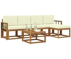 Lauko sofos komplektas su pagalve 6 pcs Natūralus ir grietinėlė