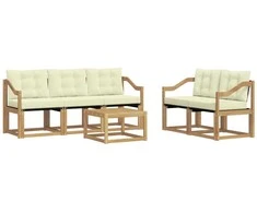 Lauko sofos komplektas su pagalve 6 pcs Balta ir kreminė