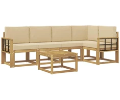 Lauko sofos komplektas su pagalve 6 pcs Balta ir kreminė