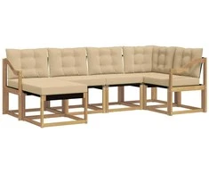 Lauko sofos komplektas su pagalve 6 pcs Balta ir kreminė