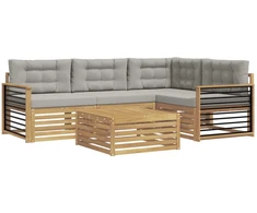 Lauko sofos komplektas su pagalve 6 pcs Balta ir šviesiai pilka