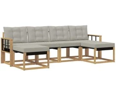Lauko sofos komplektas 6 pcs Balta ir šviesiai pilka
