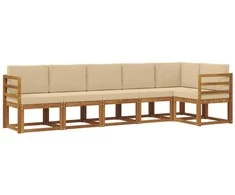 Lauko sofos komplektas su pagalve 6 pcs Natūralus ir bežinis