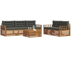 Lauko sofos komplektas su pagalve 6 pcs Natūralus ir antracitas