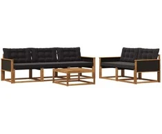 Lauko sofos komplektas su pagalve 6 pcs Natūrali ir juoda
