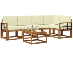 Lauko sofos komplektas su pagalve 6 pcs Natūralus ir grietinėlė