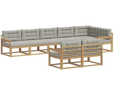 Lauko sofos komplektas su pagalve 6 pcs Balta ir šviesiai pilka