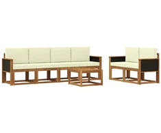 Lauko sofos komplektas su pagalve 6 pcs Natūralus ir grietinėlė