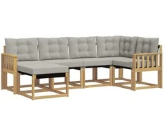 Lauko sofos komplektas su pagalve 6 pcs Balta ir šviesiai pilka