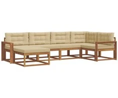 Lauko sofos komplektas su pagalve 6 pcs Natūralus ir bežinis