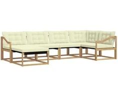 Lauko sofos komplektas su pagalve 6 pcs Balta ir kreminė