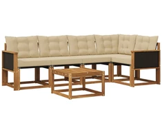 Lauko sofos komplektas su pagalve 6 pcs Natūralus ir bežinis