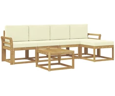 Lauko sofos komplektas su pagalve 6 pcs Balta ir kreminė