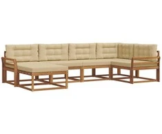 Lauko sofos komplektas su pagalve 6 pcs Natūralus ir bežinis