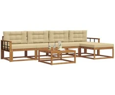 Lauko sofos komplektas su pagalve 6 pcs Natūralus ir bežinis