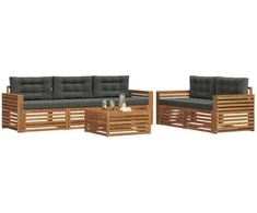 Lauko sofos komplektas su pagalve 6 pcs Natūralus ir antracitas