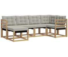 Lauko sofos komplektas su pagalve 6 pcs Balta ir šviesiai pilka