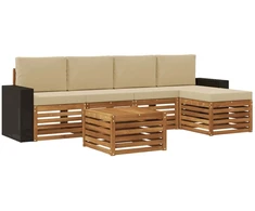 Lauko sofos komplektas su pagalve 6 pcs Natūralus ir bežinis
