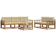 Lauko sofos komplektas su pagalve 6 pcs Natūralus ir bežinis