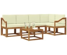 Lauko sofos komplektas su pagalve 6 pcs Natūralus ir grietinėlė